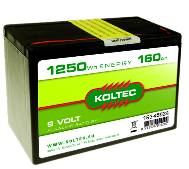 Batterij 9 volt 1250 WH 160 AH, Alka