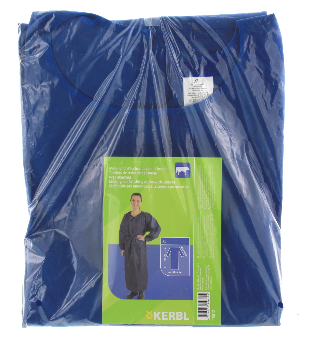 Melkschort met lange mouw, blauw, XL